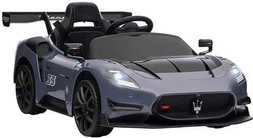 AIYAPLAY Maserati GT2 Licensed 12V Electric Car for Kids, Kids' Electric Ride on with Suspension System, Remote Control, USB, Music, Horn, Lights, Auxiliary Wheels, for Ages 3-5 Years, Grey