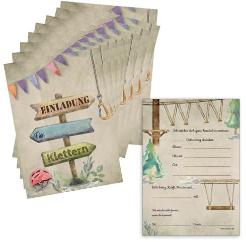 PRICARO Einladungskarten Kindergeburtstag, A6 Kletterwald, 10 Stück