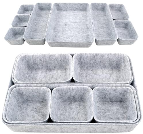 CTYUEYUN Set di 8 Organizer Cassetti Scrivania Feltro,Organizzatori in Feltro Impilabili,Organizzatore Cassetti Adatte per Ufficio Camera da Letto Bagno Armadio Tovaglia (Grigio Chiaro)