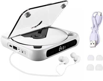 Mini HiFi-ljud CD-spelare, bärbar bluetooth-skrivbords-CD-spelare för hemmet (hörlurar ingår)