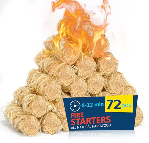 Fire Starter 72Pcs - Extra Long 12min Natural Fire Starters for Grill, Fireplace, Camping & Survival Kit | Waterproof, Odorless, Safe for BBQ/Pizza Oven/Chimney (Indoor & Outdoor)