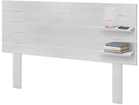 DHOME Testiera in Legno Riciclato DM con Ripiani e Gambe Stile Pallet Comodino Mensole Letto Nordico Ferramenta Inclusa (Pallet Orizzontale, Bianco Legno, 160cm)