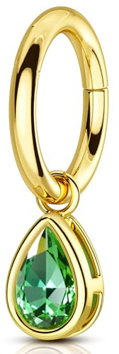OUFER 14G Oro Penzola Piercing Ombelico Anello Acciaio Inossidabile 316L Belly Piercing Ring Teardrop Green CZ Gioielli Per il Corpo Per Le Donna 10 mm