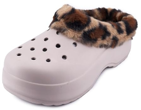 JOMIX Pantofole Pelose Donna Maculate Carine Invernali Ciabatte in Gomma EVA Leggere con Pelliccia e Zeppa Morbida Zoccoli con Pelo da Esterno Sabot da Lavoro e Studio Estetico WEW255277 Khaki 40/41