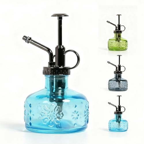 Bamworld Vattenkanna Glas Mister, 180ml Dekorativ Blå Vintage Vattenkanna för Växter och Succulenter