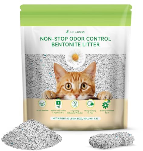 LALAHOME Bentonite Litter Sodium Mineral Cat Litter Clumping, Odor Control Kitty Litter for Self Cleaning Box & Automatic Litter Box, Dust Free, Strong Durability, 10 lb