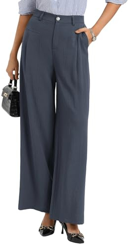 GRACE KARIN Womens Work Trousers High Waist Palazzo Pants with Pockets Lightweight Comfy Smart Outfit Trousers Slim Fit Navy Blue M