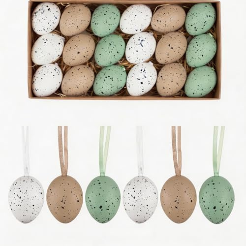 ASQzhuLIWing 18pcs Huevos de Pascua para Colgar Decorar 4c'm Adornos de Huevos de Plastico con Cordón para Decoraciones de Fiestas de Primavera Regalos cestas de Pascua y decoración del hogar