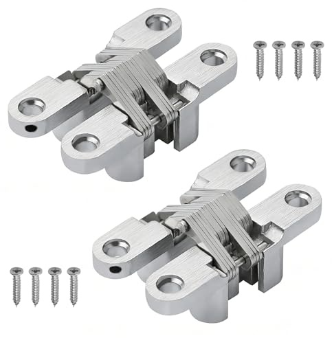 2 cerniere nascoste 180°, cerniera a croce 60 mm, per armadio, porta dell'armadio e scatola di legno, lega di zinco argento e acciaio inossidabile