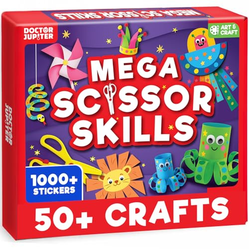 Doctor Jupiter Craft Kit for Kids, Gifts for 3-4-5-6 Year Old Boys & Girls | Fine Motor Skills Toy, Birthday Presents for Kids, 50+ Activities Scissor Skills Kit, One Child-Safe Scissors,1000+ Stickers