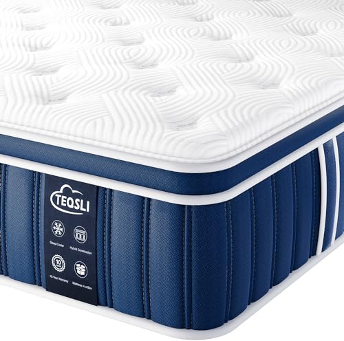 TeQsli Small Double Mattress Memory Foam Pocket Spring Hybrid 120x190x27 cm | 10.6 Inch Mattresses 7-Zone Support for Pressure Relief & Edge Support - Medium Firm Pain Relief Motion Isolation