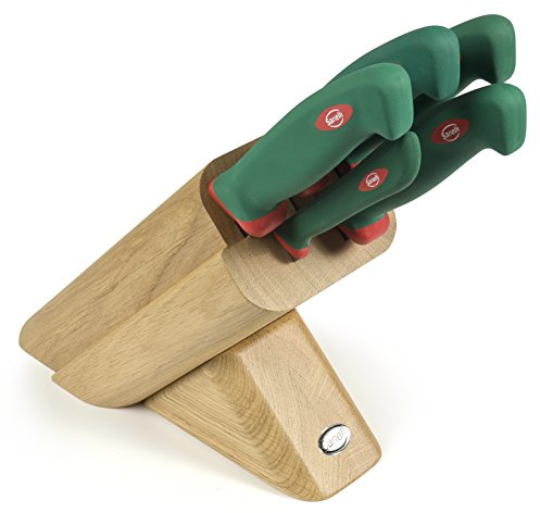 Sanelli 931605 Ceppo Coltelli Leck, Legno, Verde/Rosso, 5 unità