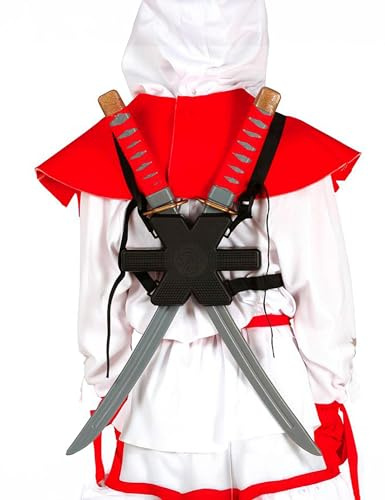 FIESTAS GUIRCA | 2 Spade Samurai Giocattolo - Accessorio per Costume da Ninja - Ideale per Feste, Halloween e Carnevale - Armi Finte da Portare sulla Schiena - Grigio e Rosso