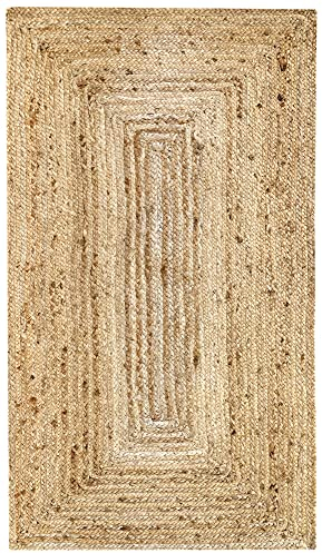 HAMID Jute Teppich, Alhambra Teppich Handgewebt 100% Naturfaser de Jute, Wohnzimmer, Schlafzimmer, Flurteppich, Farbe Natur (80x150cm)