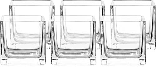 Whole Housewares Quadratische Glasvase Set Tafelaufsatz, (16,3 cm) 6er Pack Kerzenhalter, klarer Würfel