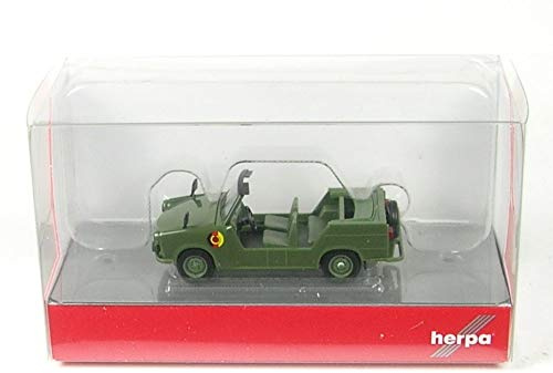 Herpa Modellauto Trabant Kübel „NVA“. Felgen grün, Miniatur im Maßstab 1:87, Sammlerstück, Made in Germany, Modell aus Kunststoff