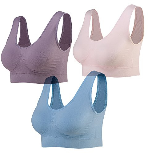 Lemef 3-Pack Seamless Sports Bra Wirefree Yoga Bra with Removable Pads for Women (Pink&Blue&Purple, 4X-Large)