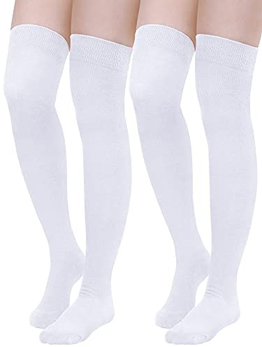 2 Paires Chaussettes de Genoux Longues Hautes Montantes Femmes (Noir, S)