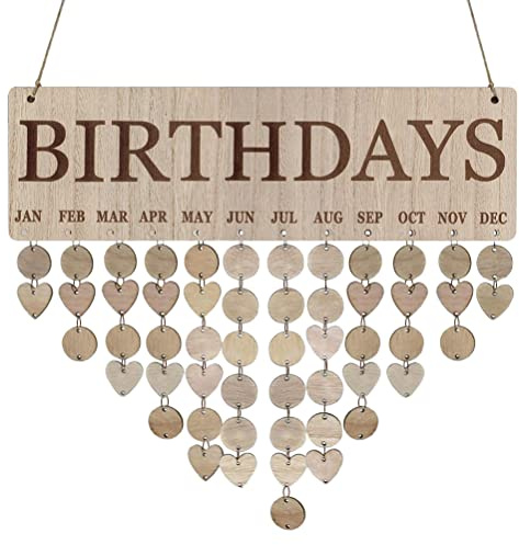 Stylebest Wooden Family Anniversary Birthday Reminder Calendar Board DIY Wall Hanging Board Birthday Reminder Calendar Plaque Gifts for Mom