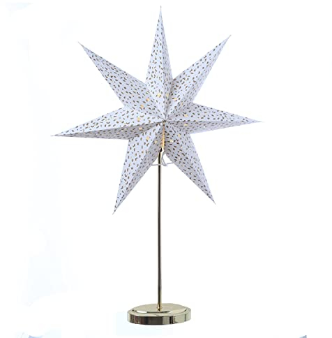 MARELIDA LED Papierstern MIRA - stehend - 7-zackig - 45 warmweiße LED - H: 75cm - Timer - Batterie (Gold)
