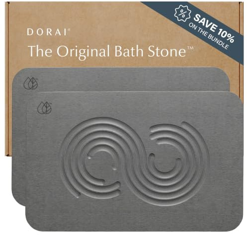 Dorai hem badstensmatta 60 cm x 40 cm | Lyxig badmatta med kiselsten |Tar snabbt bort vatten | halkfri, snabbtorkande stenbadmatta för badrum | Zen skiffer – 2-pack