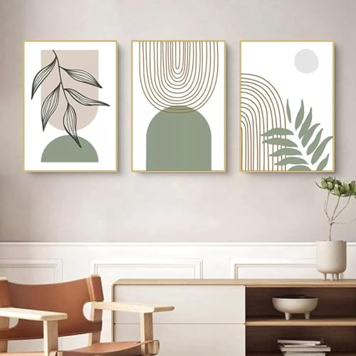 DLKAJFK Moderne Wandmalerei Plakat Set, Natürliche Landschaft Strand, Schilfblätter, Weiße Rosen, Leinwanddruck, Hintergrund Wanddekoration Plakat Set, Rahmenlos (Abstract,3Pcs-40x60cm)