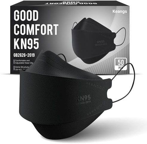 Keangs KN95 Face Masks 50 Pack, Soft and Comfortable Disposable Face Masks for Adults And Teens, Black