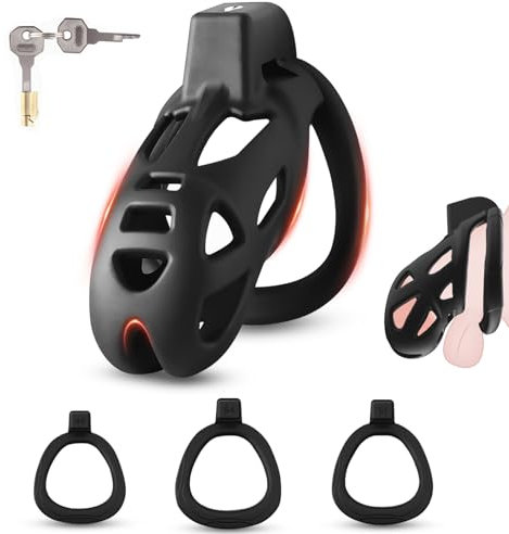 3D Harz Keuschheitskäfig Herren Chastity Cage Male Peniskäfig mit 3 Penisringe,Keuschheitsgürtel für Herren,Atmungsaktiver Penis Käfig Keuschheitsgürtel,BDSMs Spielzeug Hart,Sex Toyset Herren