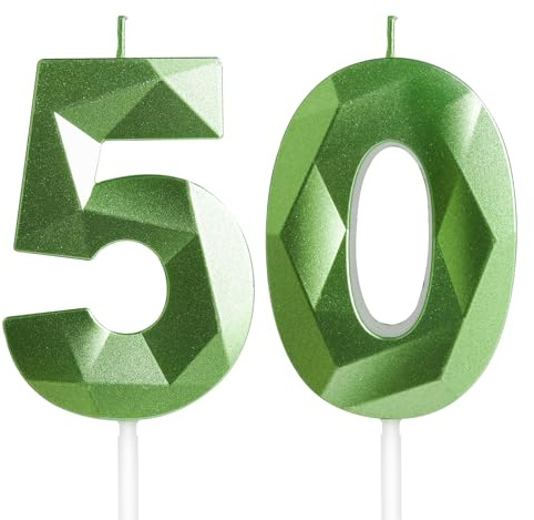 Yiran 50th Birthday Candles, Green Number 50 Candle for Cake, Happy Birthday Candles, Green Cake Topper Decorations for Birthday Party Baby Shower Wedding Anniversary