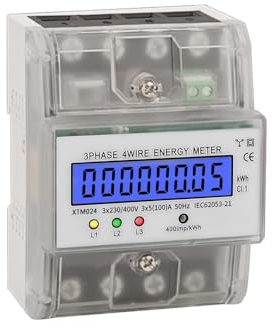 Stromzähler 3 Phasen,3 Phasen Stromzähler Hutschiene Geeicht,LCD 4-Draht Drehstromzähler 230/400V 5-100A Wechselstromzähler Geeicht Drei-Phasen-Elektro-Energiezähler,für Din Hutschiene Zwischenzähler