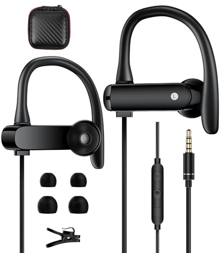 3.5mm Headphones Sport Wired Earbuds with Microphone Noise Cancelling Earphone HiFi Stereo Running Headset Over Ear Buds Wired Plug in with Ear Hook for iPhone 6 6s for Galaxy A13 A14 for iPod/MP3/MP4