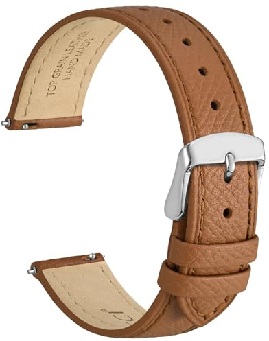 WOCCI 13mm Grace Leather Watch Strap for Ladies, Top Grain Leather, Quick Release Replacement Band with Silver Buckle (Brown)