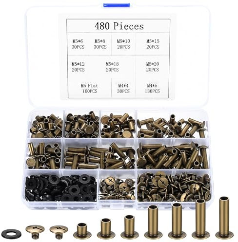 480 STK Chicago Buchschrauben Kit, M4/M5 Chicago Schrauben, Schraubnieten für Leder Set, Binding Schrauben Nägel Nieten Nagelniete, Bindeschrauben Nieten Set für DIY Leder Gürtel Buch Bookbinding