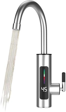 Scaldabagno Elettrico Istantaneo, Scaldabagno Istantaneo a 220 v,Rubinetto Istantaneo In Acciaio Inox,Riscaldamento Efficiente,Display Elettronico a Led,Caldo e Freddo,Adatto Per Cucine, Bagni, Ecc.