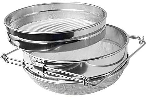 Colino per miele in acciaio inox, doppio setaccio per secchio da 5 galloni, setaccio a maglia fine con bracci estensibili da 41,9 cm