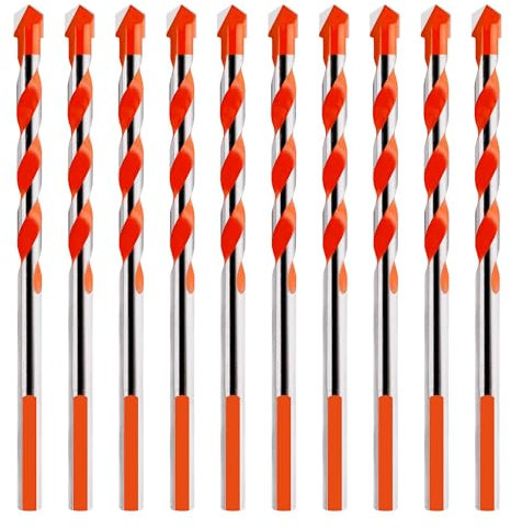 10 Pezzi Punte da Trapano Set, Professionali Trapano in Carburo per Porcellanato in Ceramica Calcestruzzo Muro di Mattoni Legno, Punte-Trapano 6mm, Arancia
