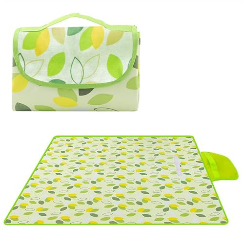 HUIYELOVE 80 x 120 Sandproof Waterproof Picnic Blanket, Beach Mat for Outdoor Camping Hiking Park, Portable with Tote Bag, Non-Stick Sand & Grass, Foldable for Indoor Outdoor Use (Green Leaf)