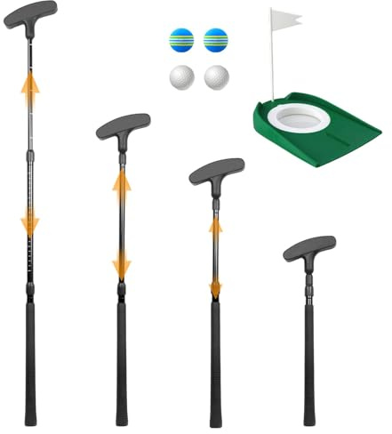 Putter de golf réglable, lot unique, unisexe, peut être utilisé par les gauchers et les droitiers, jeu de putter noir réglable, avec 4 balles et 1 coupe drapeau, convient pour les enfants, les