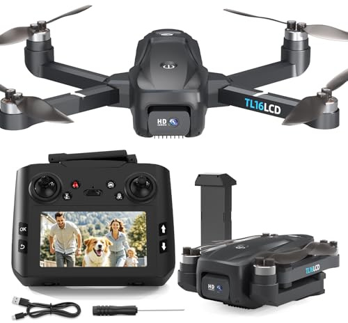 Tolatoyus TL16LCD Drones con Camara 4K, Drone FPV para Principiantes con Mando a Distancia LCD Retorno Automático Follow Me Transmisión en Tiempo Real 5G Dron GPS Plegable RC para Adultos