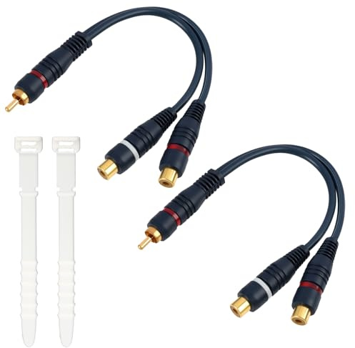 Cavo splitter RCA + cavi, audio Y 20 cm 2 confezioni | adattatore RCA 1 maschio a 2 femmine | cavo Y Cinch stereo placcato oro | riduttore interferenze per subwoofer amplificatore Home Theater