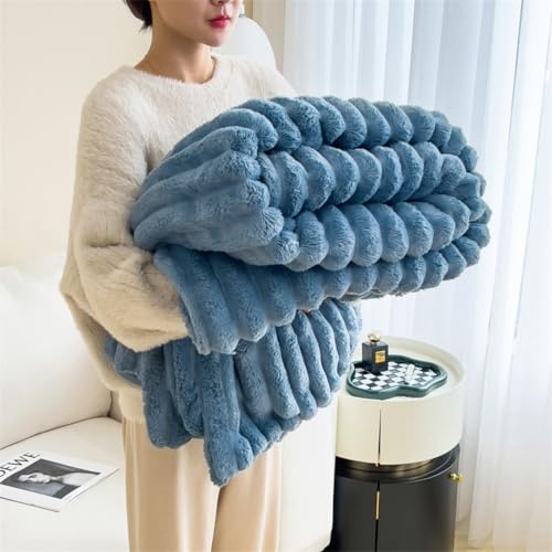 Hiseng Couverture Canapé, Plaid Canape Chaude et Moelleuse, Couleur Pure Couverture, pour Toutes Les Saisons, Couvre Lit, Léger et Moelleux (Bleu lac,150 * 200cm)