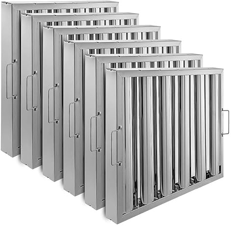 6Pcs Commercial Hood Filters 19.5x15.5x1.9 Inch Canopy Grease Baffle Filter, 5 Grooves 430 Stainless Steel Hood Filters for Grease Rated Commercial Kitchen Exhaust Hoods