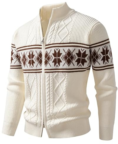 Generisch Maglione da uomo, slim fit, con chiusura lampo, giacca di lana calda, maglia grossa, maglione unisex islandese, modello islandese, giacca norvegese, 3XL