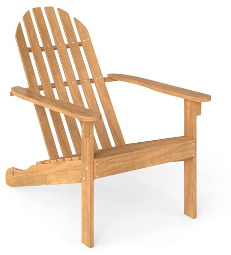 GIANTEX Fauteuil de Jardin Adirondack en Bois d'Acacia, Fauteuil Adirondack avec Dossier Incliné, Siège Ergonomique, Accoudoirs Larges, Design à Lattes, Charge 180 kg, pour Terrasse, Balcon, Naturel