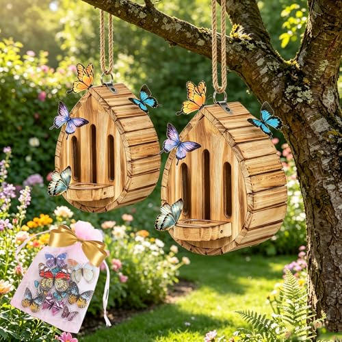 Butterfly House, Butterfly House With Puddler, Teardrop-Shaped Natural Butterfly Habitat With Butterfly Puddler For Outside Butterflies, Moths - Backdoor, Easy To Clean (2PCS)