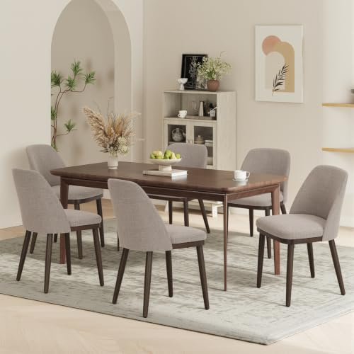 MALOL Lot de 6 chaises de Salle à Manger avec Base en Bois épaisse, chaises de Cuisine rembourrées avec Pieds en Bois Massif et Coussin d'assise épais, chaises Modernes pour Cuisine, Camel