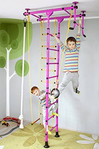 NiroSport FitTop M1 Espalier Suédois de Gymnastique pour les Enfants, Sécurité Certifiée, Installation Facile, Charge maximale jusqu'à 130 kg, Made in Germany (Rose, Hauteur de Plafond 2,2-2,7 m)