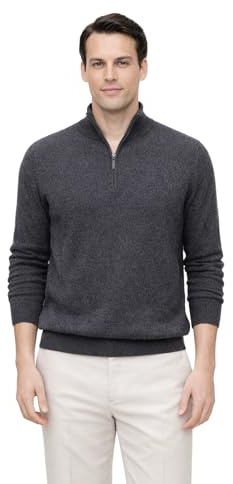 State Cashmere Men's Half Zip Mock Neck Sweater 100% Pure Cashmere Polo Neck Pullover (City Smoke, Large)