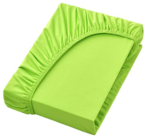 NatureMark Jersey Spannbettlaken, Spannbetttuch 100% Baumwolle in vielen Größen und Farben MARKENQUALITÄT ÖKOTEX Standard 100 | 90 x 200 cm - 100 x 200 cm - Apfel grün
