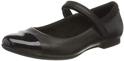 Clarks Girl's Scala Gem Ballet Flats, Black Leather, 6 UK